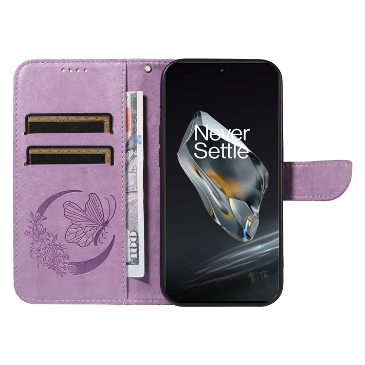 For OnePlus 12 5G Case Butterfly Imprint Leather Wallet Phone Cover with Strap