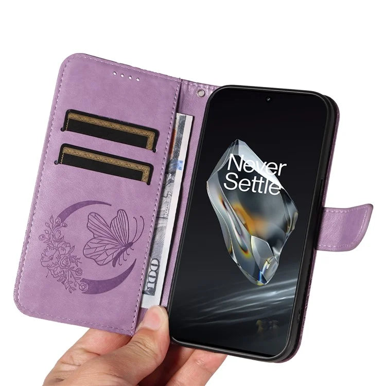 For OnePlus 12 5G Case Butterfly Imprint Leather Wallet Phone Cover with Strap