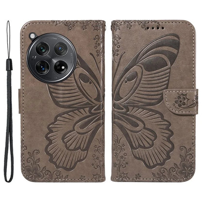 For OnePlus 12 5G Case Butterfly Imprint Leather Wallet Phone Cover with Strap