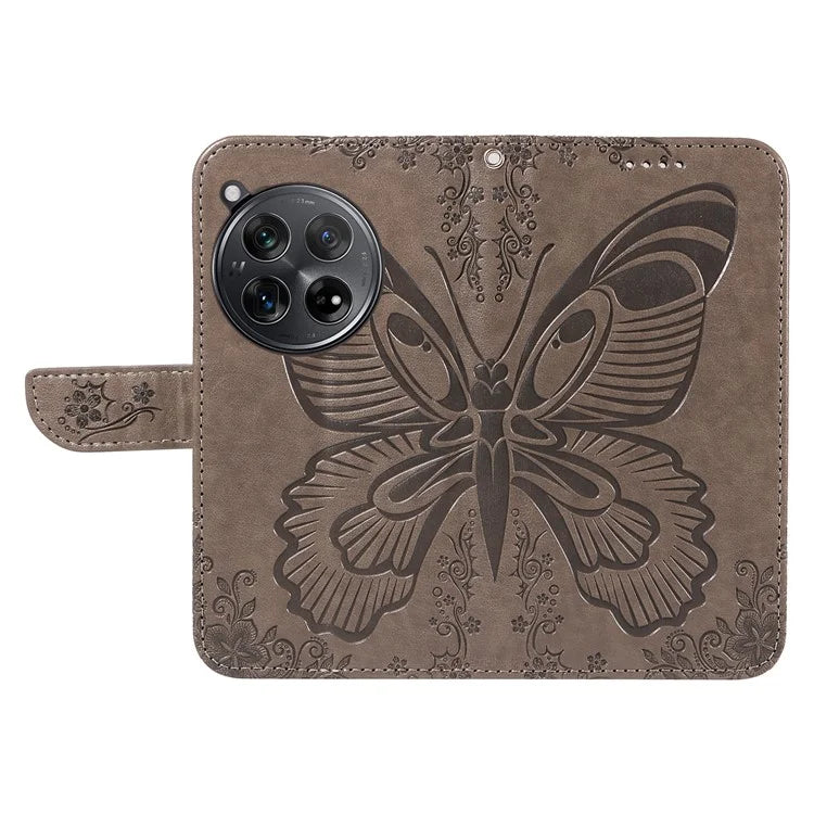 For OnePlus 12 5G Case Butterfly Imprint Leather Wallet Phone Cover with Strap