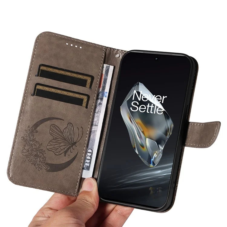 For OnePlus 12 5G Case Butterfly Imprint Leather Wallet Phone Cover with Strap
