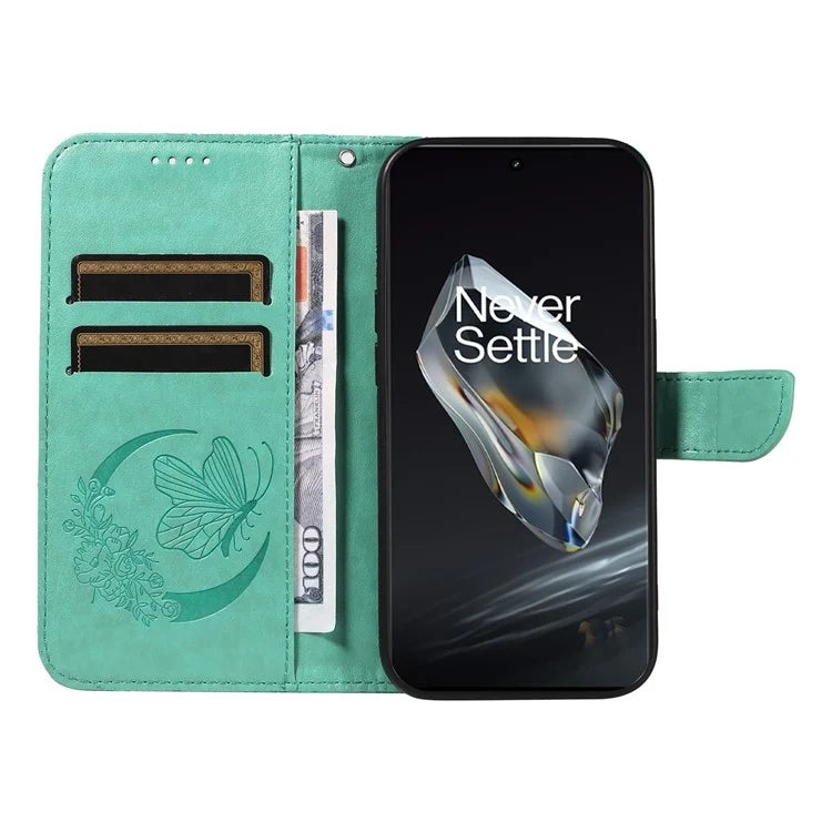 For OnePlus 12 5G Case Butterfly Imprint Leather Wallet Phone Cover with Strap
