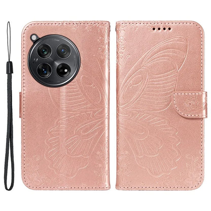 For OnePlus 12 5G Case Butterfly Imprint Leather Wallet Phone Cover with Strap