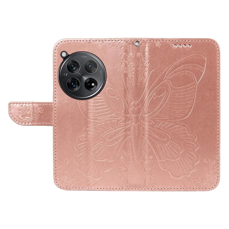 For OnePlus 12 5G Case Butterfly Imprint Leather Wallet Phone Cover with Strap