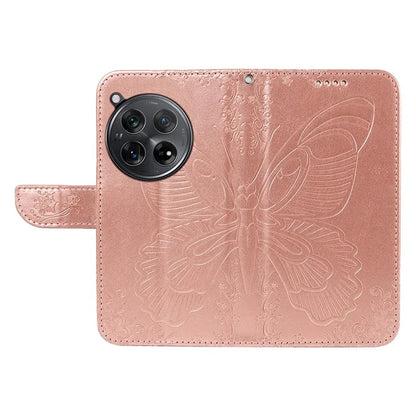 For OnePlus 12 5G Case Butterfly Imprint Leather Wallet Phone Cover with Strap