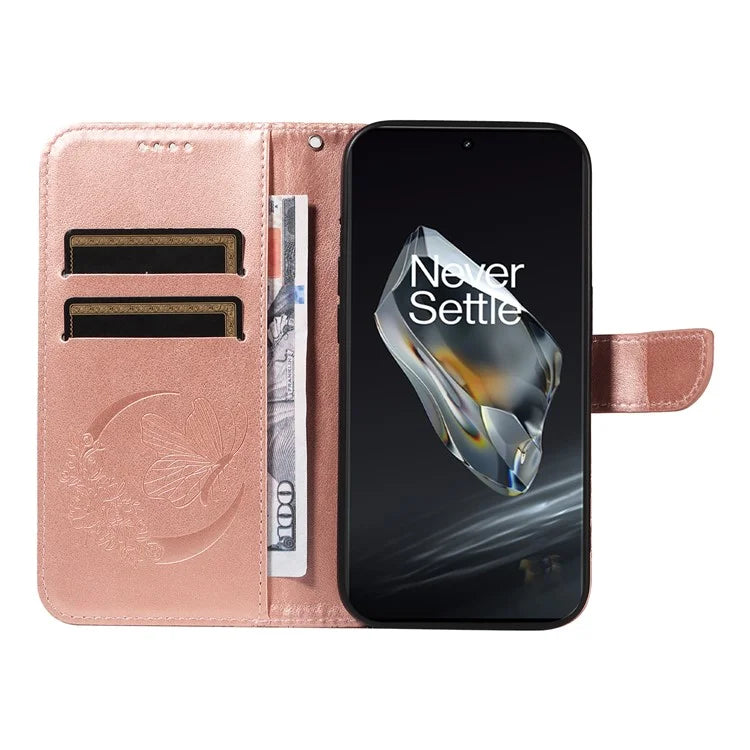 For OnePlus 12 5G Case Butterfly Imprint Leather Wallet Phone Cover with Strap