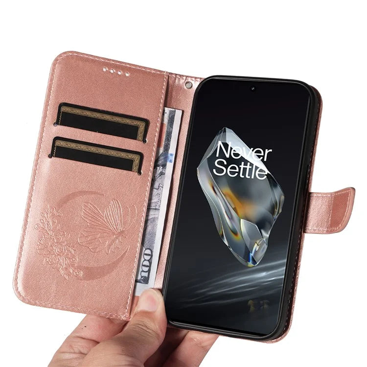 For OnePlus 12 5G Case Butterfly Imprint Leather Wallet Phone Cover with Strap