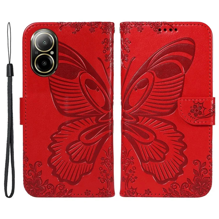 For Realme C67 4G PU Leather Phone Case Imprinted Pattern Wallet Phone Cover with Strap