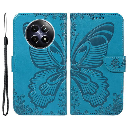 For Realme 12 5G Phone Stand Case Butterfly Imprint Leather Wallet Phone Cover with Strap