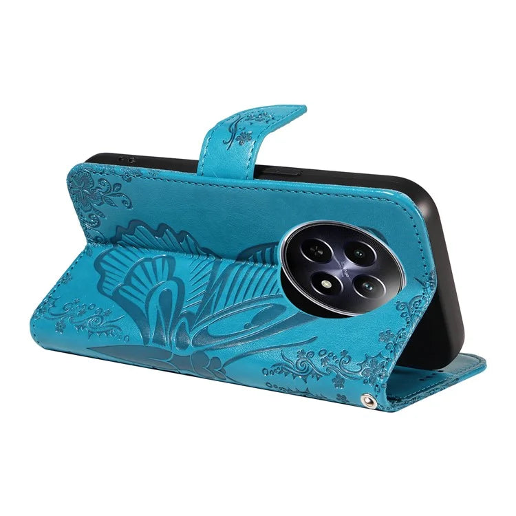 For Realme 12 5G Phone Stand Case Butterfly Imprint Leather Wallet Phone Cover with Strap