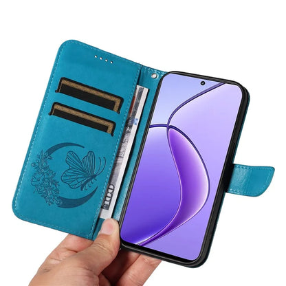 For Realme 12 5G Phone Stand Case Butterfly Imprint Leather Wallet Phone Cover with Strap