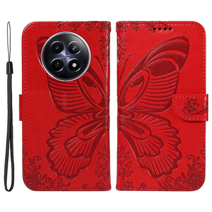For Realme 12 5G Phone Stand Case Butterfly Imprint Leather Wallet Phone Cover with Strap