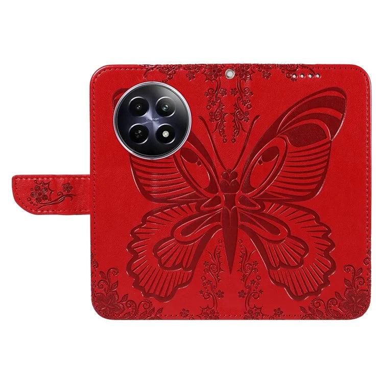 For Realme 12 5G Phone Stand Case Butterfly Imprint Leather Wallet Phone Cover with Strap