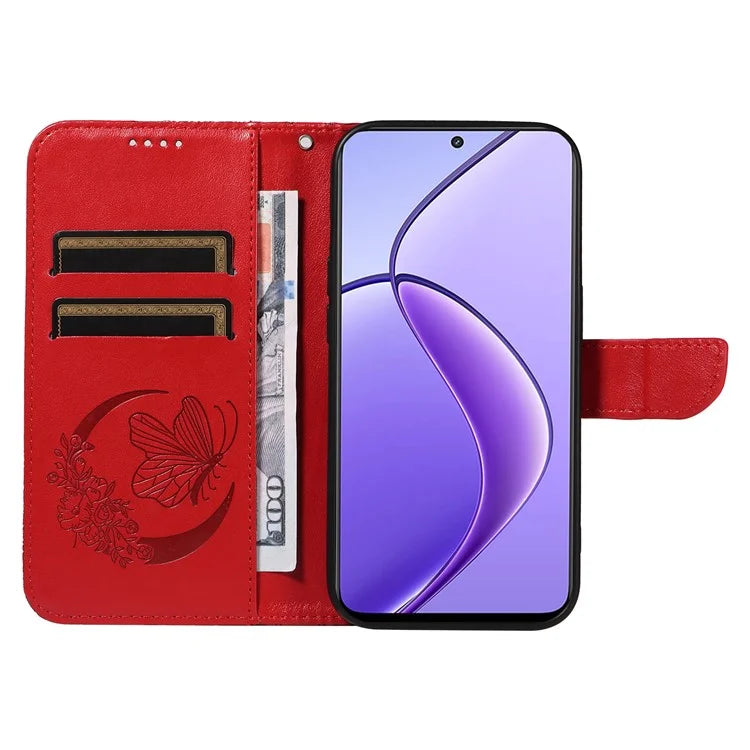 For Realme 12 5G Phone Stand Case Butterfly Imprint Leather Wallet Phone Cover with Strap