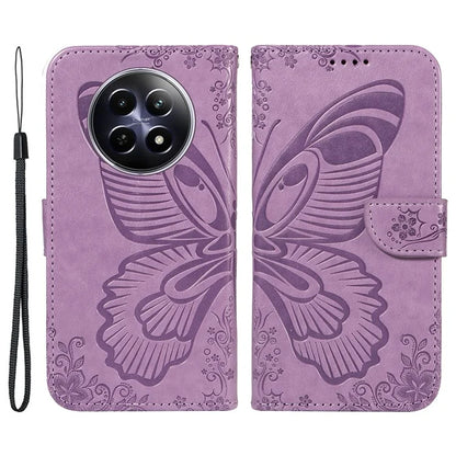 For Realme 12 5G Phone Stand Case Butterfly Imprint Leather Wallet Phone Cover with Strap