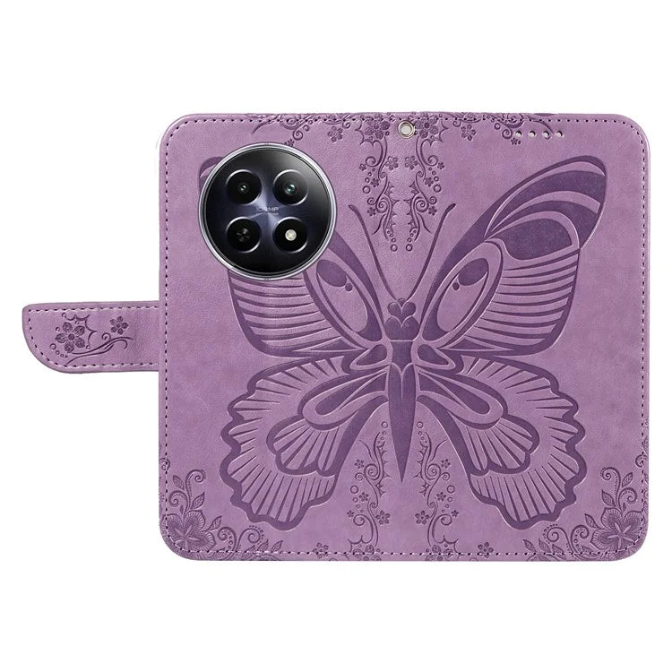 For Realme 12 5G Phone Stand Case Butterfly Imprint Leather Wallet Phone Cover with Strap