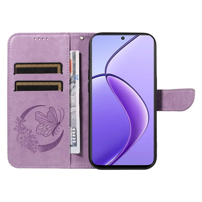 For Realme 12 5G Phone Stand Case Butterfly Imprint Leather Wallet Phone Cover with Strap
