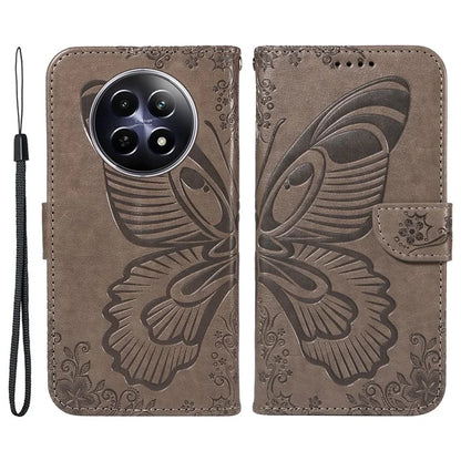 For Realme 12 5G Phone Stand Case Butterfly Imprint Leather Wallet Phone Cover with Strap