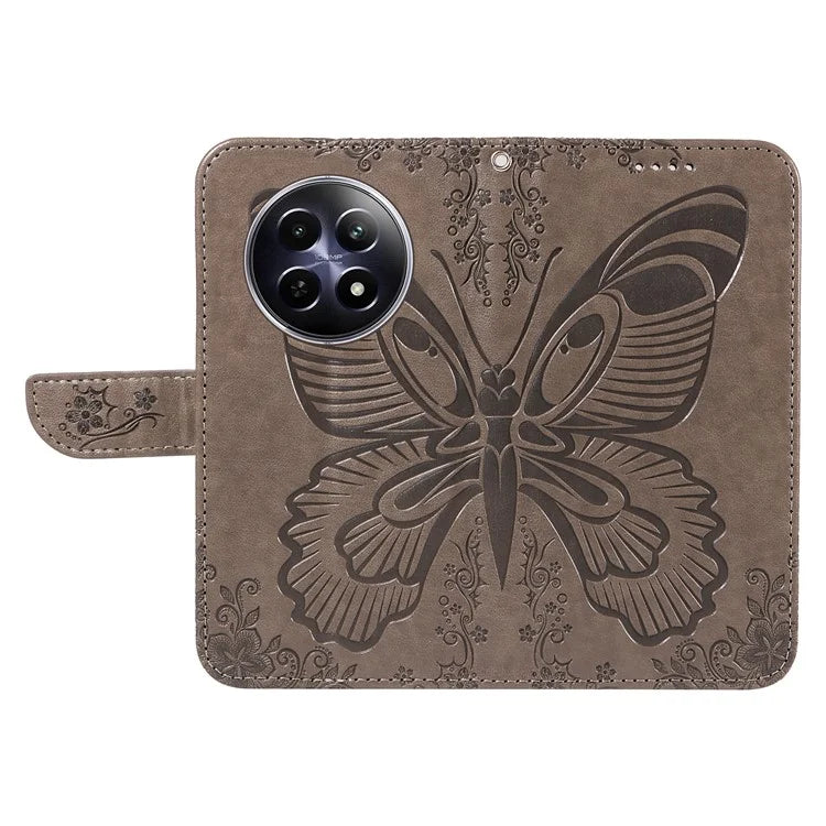 For Realme 12 5G Phone Stand Case Butterfly Imprint Leather Wallet Phone Cover with Strap