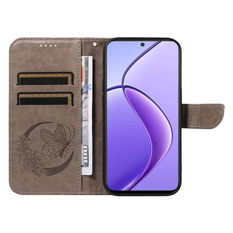 For Realme 12 5G Phone Stand Case Butterfly Imprint Leather Wallet Phone Cover with Strap