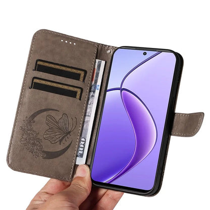 For Realme 12 5G Phone Stand Case Butterfly Imprint Leather Wallet Phone Cover with Strap