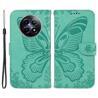 For Realme 12 5G Phone Stand Case Butterfly Imprint Leather Wallet Phone Cover with Strap