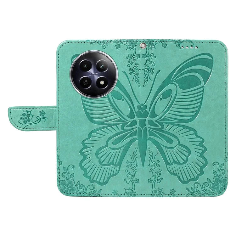 For Realme 12 5G Phone Stand Case Butterfly Imprint Leather Wallet Phone Cover with Strap
