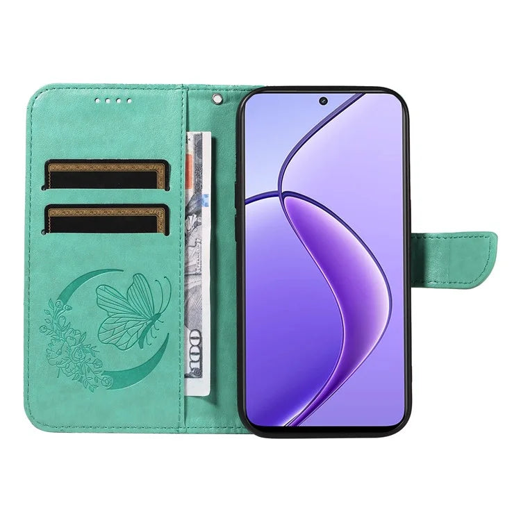 For Realme 12 5G Phone Stand Case Butterfly Imprint Leather Wallet Phone Cover with Strap