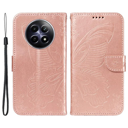 For Realme 12 5G Phone Stand Case Butterfly Imprint Leather Wallet Phone Cover with Strap