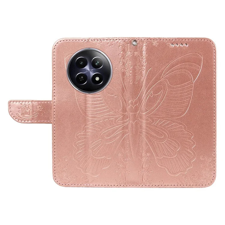 For Realme 12 5G Phone Stand Case Butterfly Imprint Leather Wallet Phone Cover with Strap
