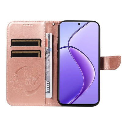 For Realme 12 5G Phone Stand Case Butterfly Imprint Leather Wallet Phone Cover with Strap