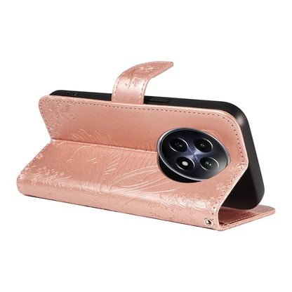 For Realme 12 5G Phone Stand Case Butterfly Imprint Leather Wallet Phone Cover with Strap