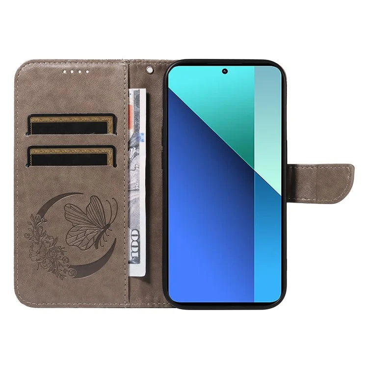 For Xiaomi Redmi Note 13 4G Imprinted Butterfly Pattern Wholesale Phone Case PU Leather Flip Phone Cover