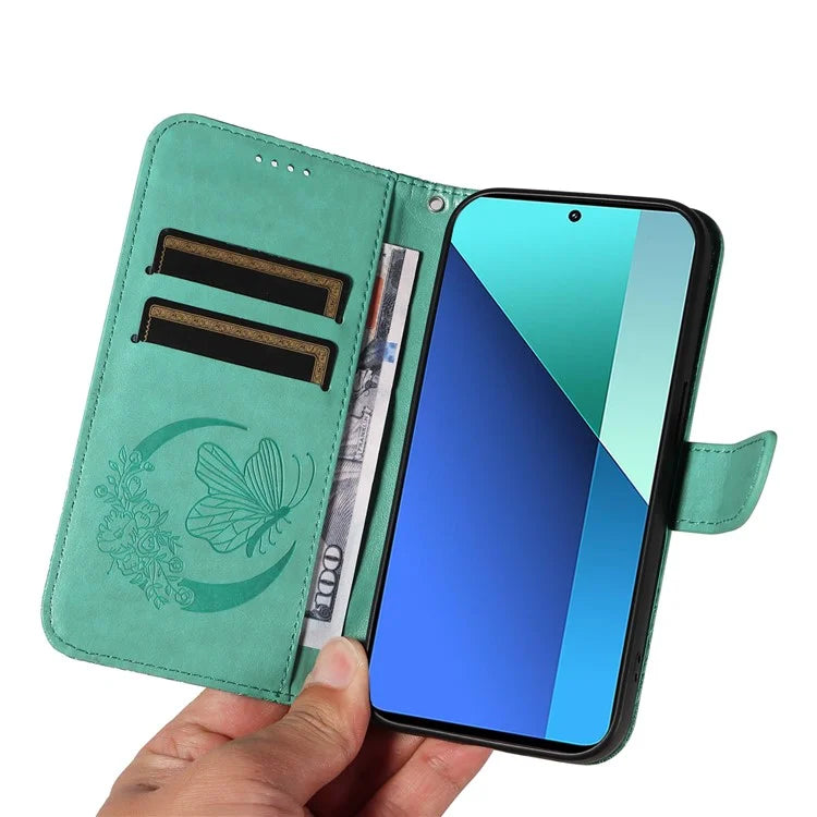 For Xiaomi Redmi Note 13 4G Imprinted Butterfly Pattern Wholesale Phone Case PU Leather Flip Phone Cover