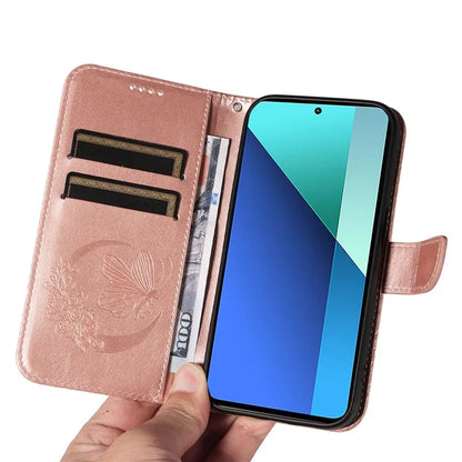 For Xiaomi Redmi Note 13 4G Imprinted Butterfly Pattern Wholesale Phone Case PU Leather Flip Phone Cover
