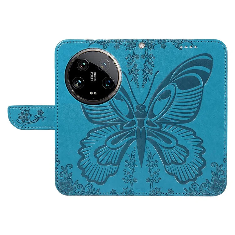 For Xiaomi 14 Ultra Mobile Phone Case Butterfly Pattern PU Leather Stand Phone Cover
