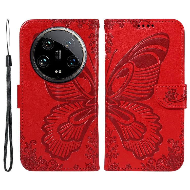 For Xiaomi 14 Ultra Mobile Phone Case Butterfly Pattern PU Leather Stand Phone Cover
