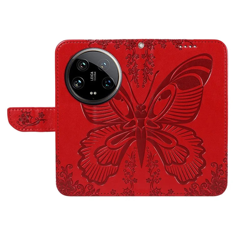 For Xiaomi 14 Ultra Mobile Phone Case Butterfly Pattern PU Leather Stand Phone Cover