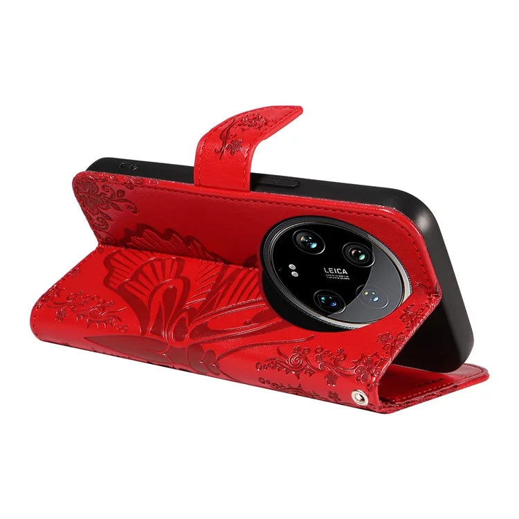 For Xiaomi 14 Ultra Mobile Phone Case Butterfly Pattern PU Leather Stand Phone Cover