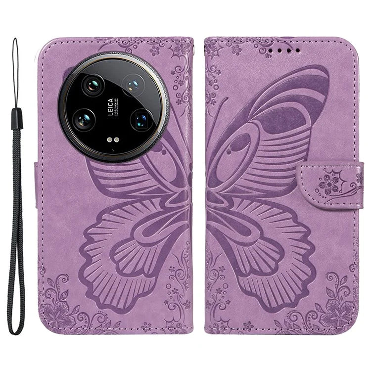 For Xiaomi 14 Ultra Mobile Phone Case Butterfly Pattern PU Leather Stand Phone Cover