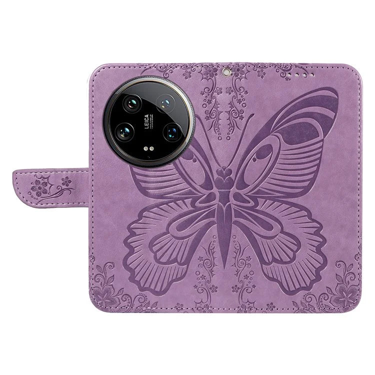 For Xiaomi 14 Ultra Mobile Phone Case Butterfly Pattern PU Leather Stand Phone Cover