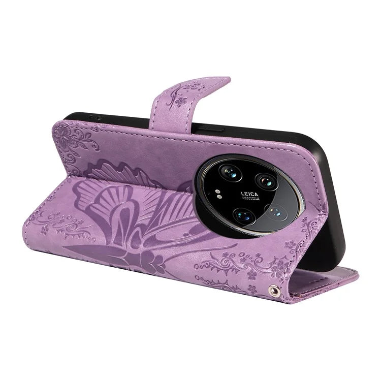 For Xiaomi 14 Ultra Mobile Phone Case Butterfly Pattern PU Leather Stand Phone Cover