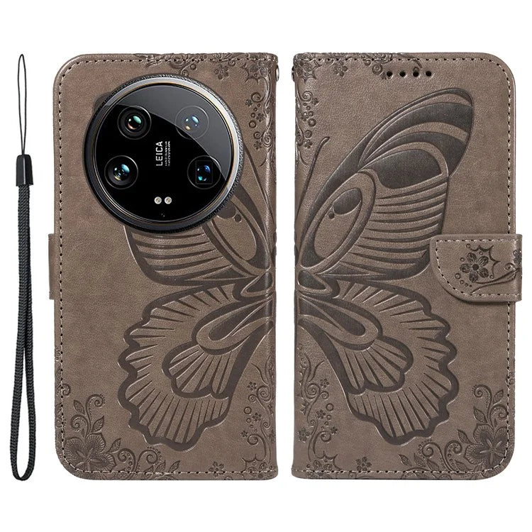 For Xiaomi 14 Ultra Mobile Phone Case Butterfly Pattern PU Leather Stand Phone Cover