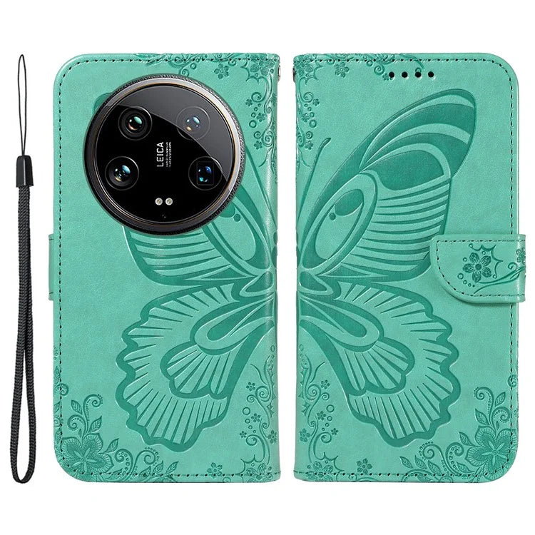 For Xiaomi 14 Ultra Mobile Phone Case Butterfly Pattern PU Leather Stand Phone Cover