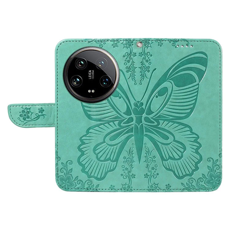 For Xiaomi 14 Ultra Mobile Phone Case Butterfly Pattern PU Leather Stand Phone Cover
