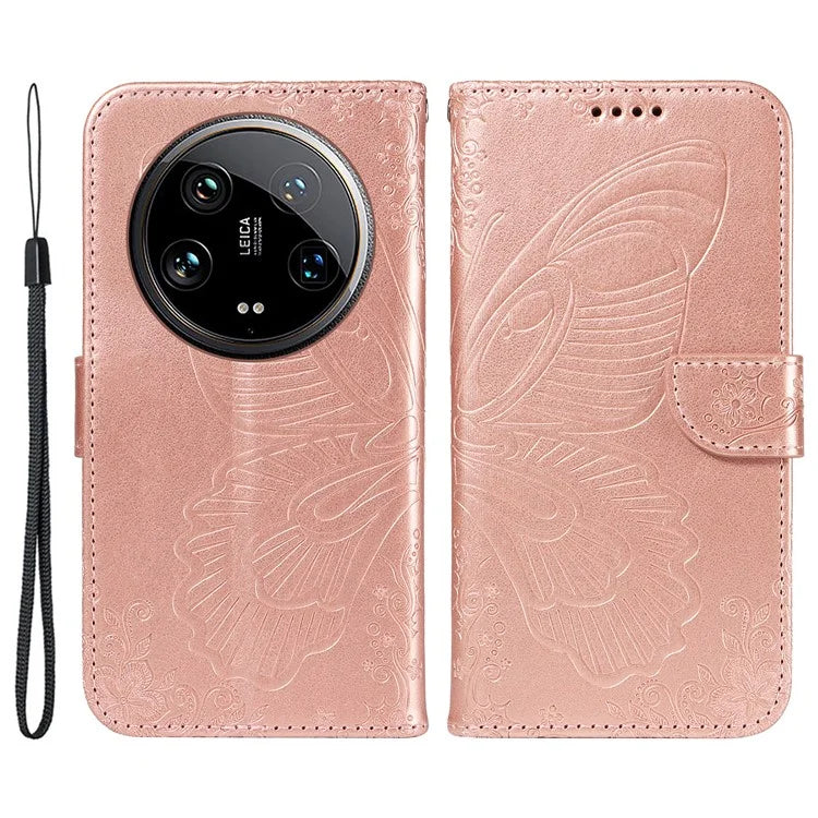 For Xiaomi 14 Ultra Mobile Phone Case Butterfly Pattern PU Leather Stand Phone Cover