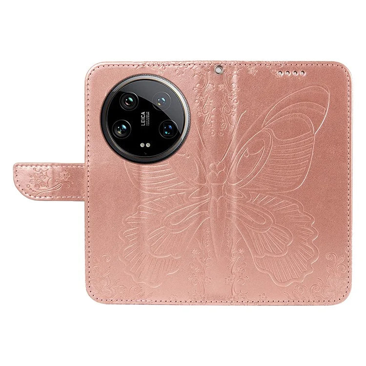 For Xiaomi 14 Ultra Mobile Phone Case Butterfly Pattern PU Leather Stand Phone Cover