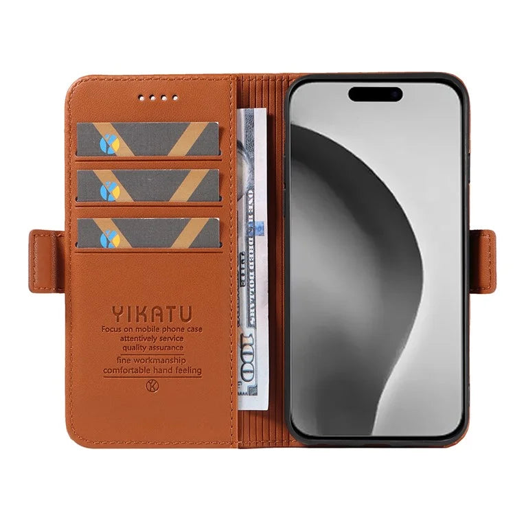 YIKATU YK-003 For iPhone 16 Pro Max Case PU Leather Folio Flip Phone Cover