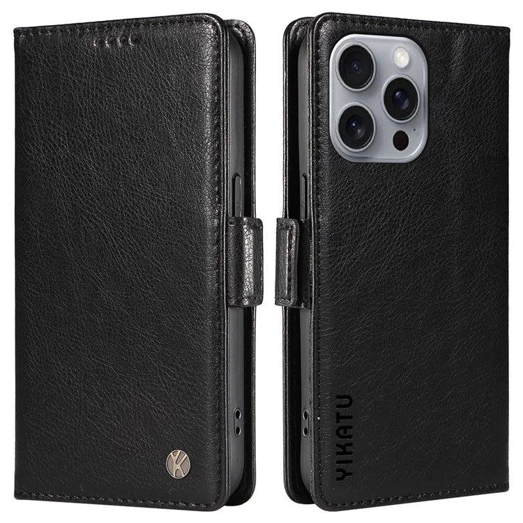 YIKATU YK-007 For iPhone 16 Pro Max Case Litchi Texture Leather Phone Cover with Wallet Stand