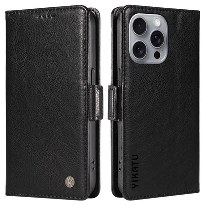 YIKATU YK-007 For iPhone 16 Pro Max Case Litchi Texture Leather Phone Cover with Wallet Stand